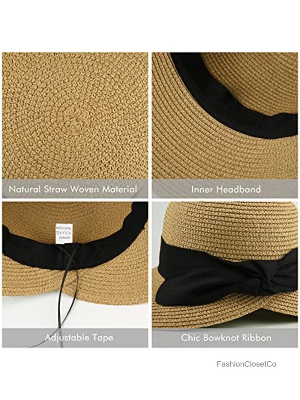 Wide Brim Foldable Straw Sun Hat with UPF 50